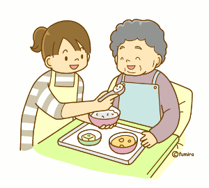 食事介護をしているイラスト